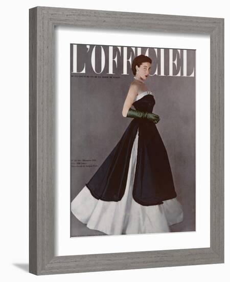 L'Officiel, December 1950 - Robe du Soir de Jacques Fath-Philippe Pottier-Framed Art Print