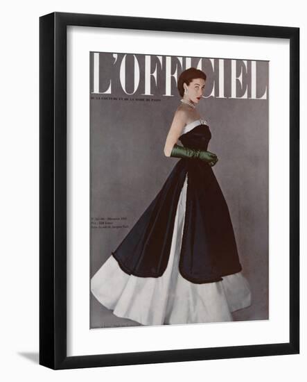 L'Officiel, December 1950 - Robe du Soir de Jacques Fath-Philippe Pottier-Framed Art Print