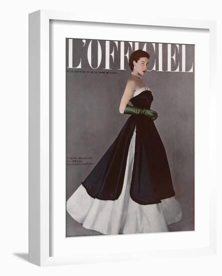 L'Officiel, December 1950 - Robe du Soir de Jacques Fath-Philippe Pottier-Framed Art Print