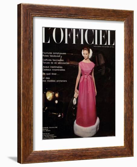 L'Officiel, December 1962 - Robe du Soir d'Yves Saint-Laurent en Tundra d'Abraham-Roland de Vassal-Framed Art Print