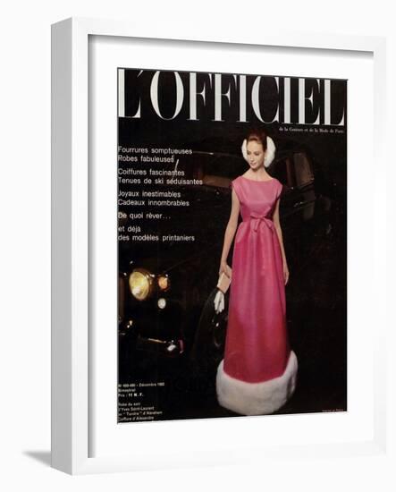 L'Officiel, December 1962 - Robe du Soir d'Yves Saint-Laurent en Tundra d'Abraham-Roland de Vassal-Framed Art Print