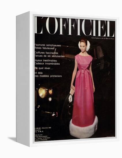 L'Officiel, December 1962 - Robe du Soir d'Yves Saint-Laurent en Tundra d'Abraham-Roland de Vassal-Framed Stretched Canvas