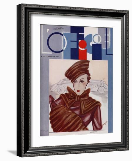 L'Officiel, February 1934 - Blanche et Simone-Lbengini & A.P. Covillot-Framed Art Print