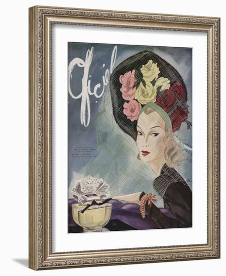 L'Officiel, February 1943 - Chapeau de Paulette, Bijou de Van Cleef et Arpels-Lbenigni-Framed Art Print