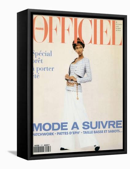 L'Officiel, February 1993 - Chanel: le Tailleur de L'Année Porté Par Tyra-Carlo delia Chiesa-Framed Stretched Canvas