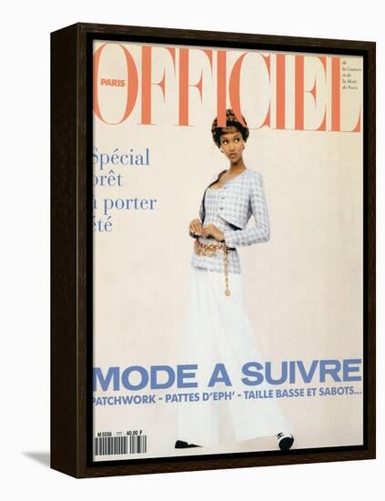 L'Officiel, February 1993 - Chanel: le Tailleur de L'Année Porté Par Tyra-Carlo delia Chiesa-Framed Stretched Canvas