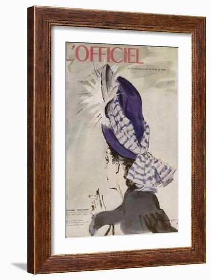 L'Officiel, July-August 1945 - Chapeau de Rosé Valois-Mourgue-Framed Art Print