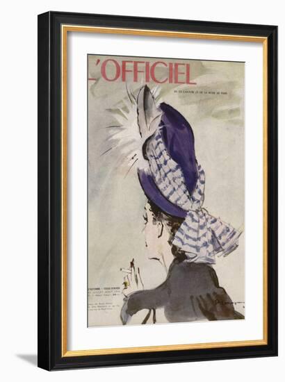 L'Officiel, July-August 1945 - Chapeau de Rosé Valois-Mourgue-Framed Art Print