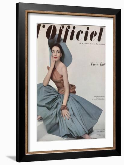 L'Officiel, June 1952 - Robe de Plage de Grès Shantung Turquoise de Jacques Léonard en Cte-Philippe Pottier-Framed Art Print