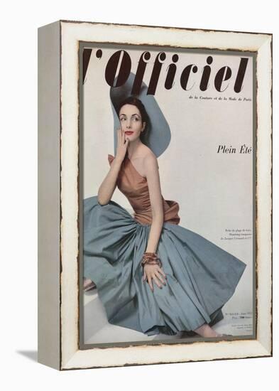 L'Officiel, June 1952 - Robe de Plage de Grès Shantung Turquoise de Jacques Léonard en Cte-Philippe Pottier-Framed Stretched Canvas