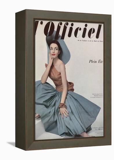 L'Officiel, June 1952 - Robe de Plage de Grès Shantung Turquoise de Jacques Léonard en Cte-Philippe Pottier-Framed Stretched Canvas