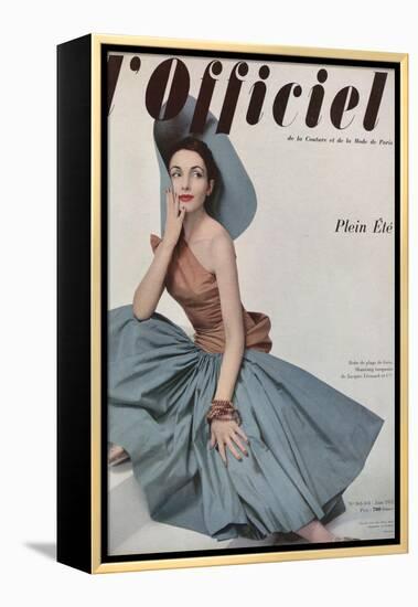 L'Officiel, June 1952 - Robe de Plage de Grès Shantung Turquoise de Jacques Léonard en Cte-Philippe Pottier-Framed Stretched Canvas