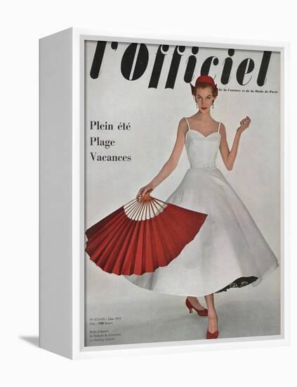 L'Officiel, June 1953 - Robe À Danser de Hubert de Givenchy en Shirting Empesé-Philippe Pottier-Framed Stretched Canvas