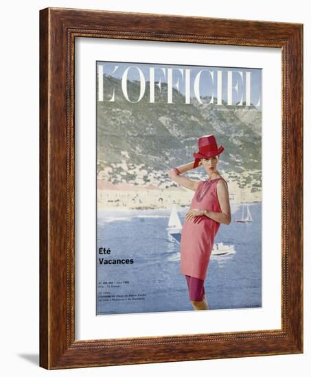 L'Officiel, June 1963 - Ensemble de Plage de Pierre Cardin en Toile Malouine de Ducharne-Arsac & Manoug-Framed Art Print