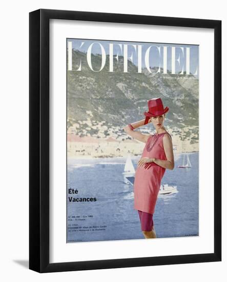 L'Officiel, June 1963 - Ensemble de Plage de Pierre Cardin en Toile Malouine de Ducharne-Arsac & Manoug-Framed Art Print