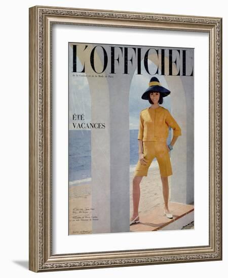 L'Officiel, June 1964 - Ensemble de Pierre Cardin en Toile Fibranne de Staron-Philippe Pottier-Framed Art Print