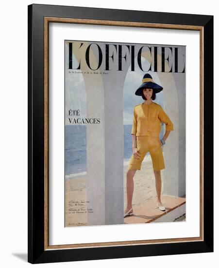 L'Officiel, June 1964 - Ensemble de Pierre Cardin en Toile Fibranne de Staron-Philippe Pottier-Framed Art Print