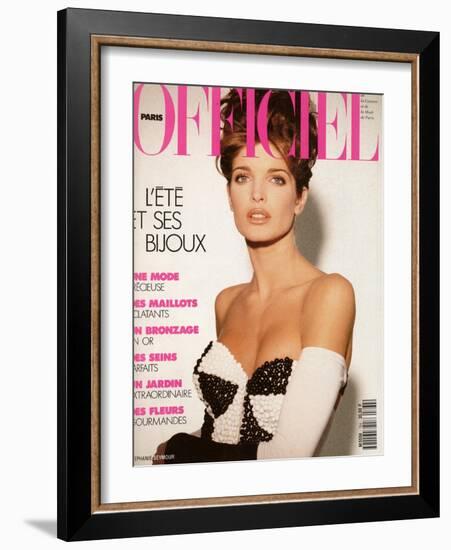 L'Officiel, June 1991 - Stéphanie Seymour, un Soutien-Gorge-Bijou Très Éton-Jean-Daniel Lorieux-Framed Art Print