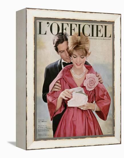 L'Officiel - Manteau du Soir de Jacques Griffe en Soie de Bianchini-Férier, Bijoux de Boucheron-Philippe Pottier-Framed Stretched Canvas