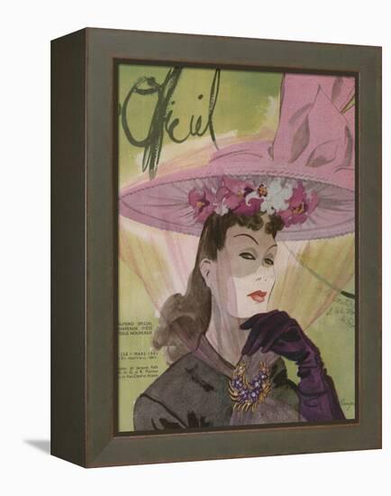 L'Officiel, March 1943 - Chapeau de Jacques Path, Paille de G.R. Pierron-Lbenigni-Framed Stretched Canvas