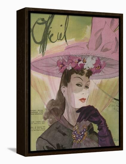 L'Officiel, March 1943 - Chapeau de Jacques Path, Paille de G.R. Pierron-Lbenigni-Framed Stretched Canvas