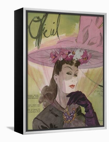 L'Officiel, March 1943 - Chapeau de Jacques Path, Paille de G.R. Pierron-Lbenigni-Framed Stretched Canvas