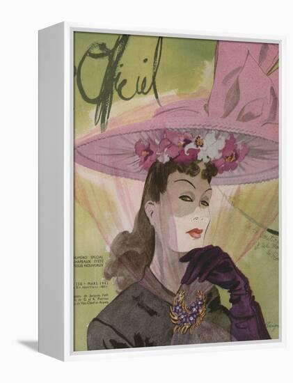 L'Officiel, March 1943 - Chapeau de Jacques Path, Paille de G.R. Pierron-Lbenigni-Framed Stretched Canvas