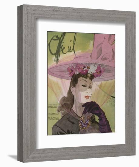 L'Officiel, March 1943 - Chapeau de Jacques Path, Paille de G.R. Pierron-Lbenigni-Framed Premium Giclee Print