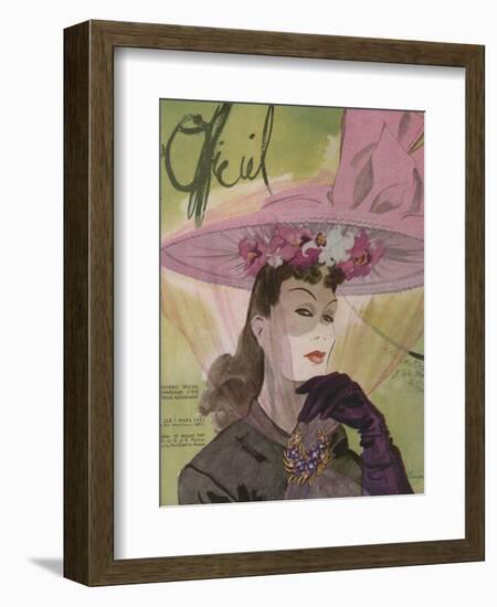 L'Officiel, March 1943 - Chapeau de Jacques Path, Paille de G.R. Pierron-Lbenigni-Framed Premium Giclee Print