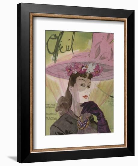 L'Officiel, March 1943 - Chapeau de Jacques Path, Paille de G.R. Pierron-Lbenigni-Framed Premium Giclee Print