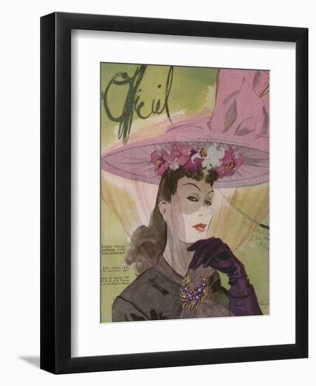 L'Officiel, March 1943 - Chapeau de Jacques Path, Paille de G.R. Pierron-Lbenigni-Framed Premium Giclee Print