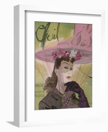 L'Officiel, March 1943 - Chapeau de Jacques Path, Paille de G.R. Pierron-Lbenigni-Framed Premium Giclee Print