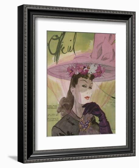 L'Officiel, March 1943 - Chapeau de Jacques Path, Paille de G.R. Pierron-Lbenigni-Framed Premium Giclee Print