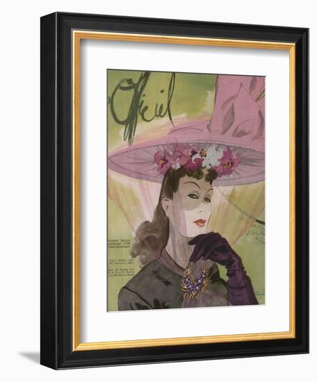 L'Officiel, March 1943 - Chapeau de Jacques Path, Paille de G.R. Pierron-Lbenigni-Framed Premium Giclee Print