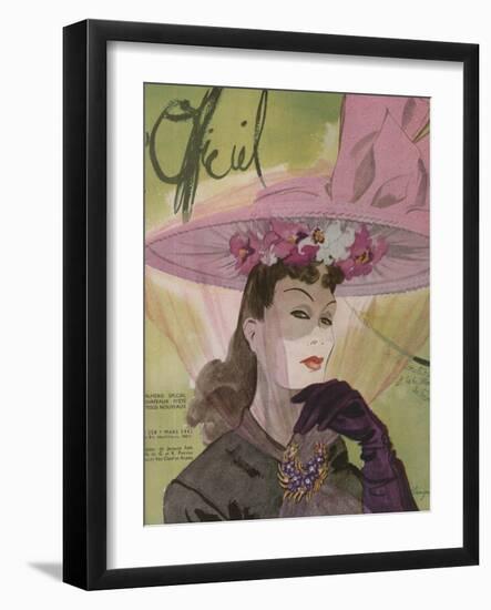 L'Officiel, March 1943 - Chapeau de Jacques Path, Paille de G.R. Pierron-Lbenigni-Framed Art Print