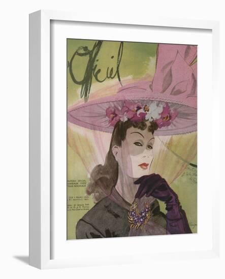 L'Officiel, March 1943 - Chapeau de Jacques Path, Paille de G.R. Pierron-Lbenigni-Framed Art Print