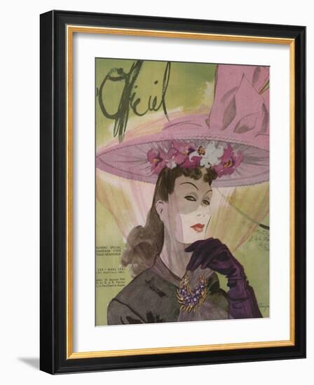 L'Officiel, March 1943 - Chapeau de Jacques Path, Paille de G.R. Pierron-Lbenigni-Framed Art Print