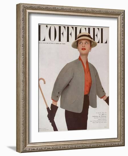 L'Officiel, March 1951 - Ensemble de Christian Dior-Philippe Pottier-Framed Art Print