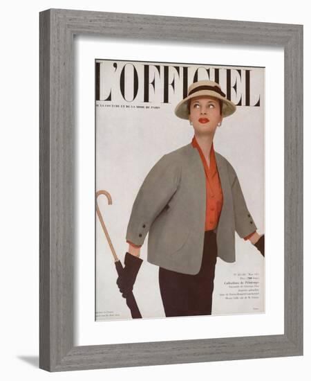 L'Officiel, March 1951 - Ensemble de Christian Dior-Philippe Pottier-Framed Art Print