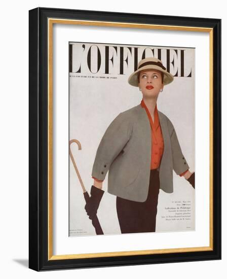 L'Officiel, March 1951 - Ensemble de Christian Dior-Philippe Pottier-Framed Art Print