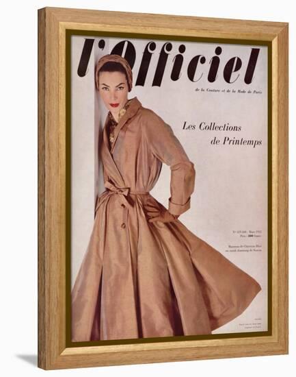 L'Officiel, March 1952 - Manteau de Christian Dior en Surah Chantung de Staron-Philippe Pottier-Framed Stretched Canvas