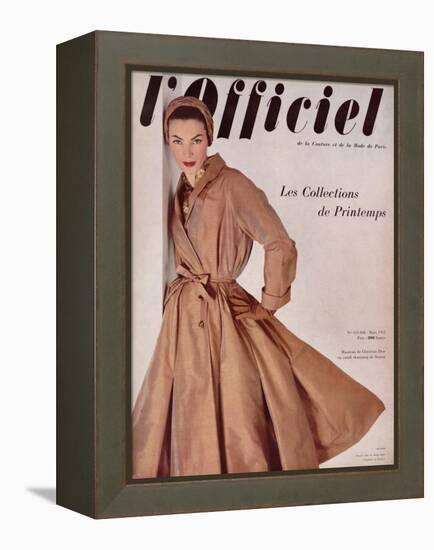 L'Officiel, March 1952 - Manteau de Christian Dior en Surah Chantung de Staron-Philippe Pottier-Framed Stretched Canvas