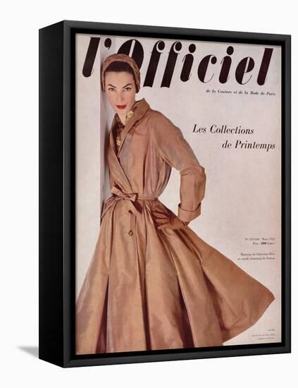 L'Officiel, March 1952 - Manteau de Christian Dior en Surah Chantung de Staron-Philippe Pottier-Framed Stretched Canvas