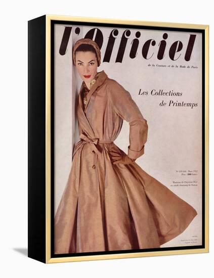 L'Officiel, March 1952 - Manteau de Christian Dior en Surah Chantung de Staron-Philippe Pottier-Framed Stretched Canvas