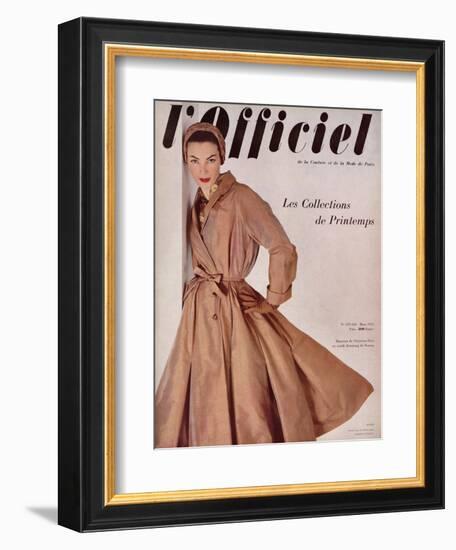 L'Officiel, March 1952 - Manteau de Christian Dior en Surah Chantung de Staron-Philippe Pottier-Framed Premium Giclee Print