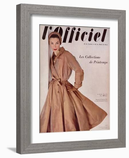 L'Officiel, March 1952 - Manteau de Christian Dior en Surah Chantung de Staron-Philippe Pottier-Framed Art Print