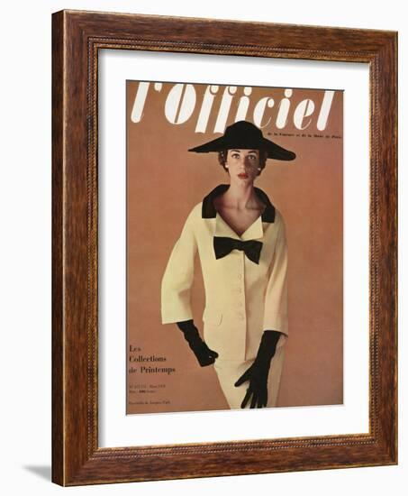 L'Officiel, March 1953 - Ensemble de Jacques Fath-Philippe Pottier-Framed Art Print