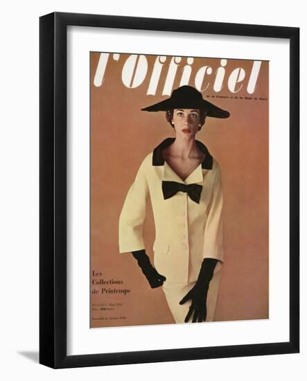 L'Officiel, March 1953 - Ensemble de Jacques Fath-Philippe Pottier-Framed Art Print