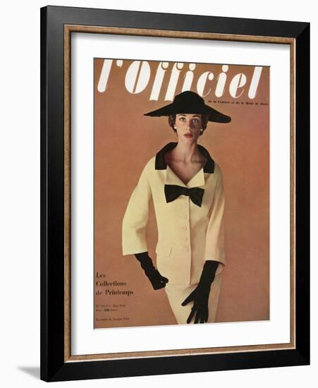 L'Officiel, March 1953 - Ensemble de Jacques Fath-Philippe Pottier-Framed Art Print