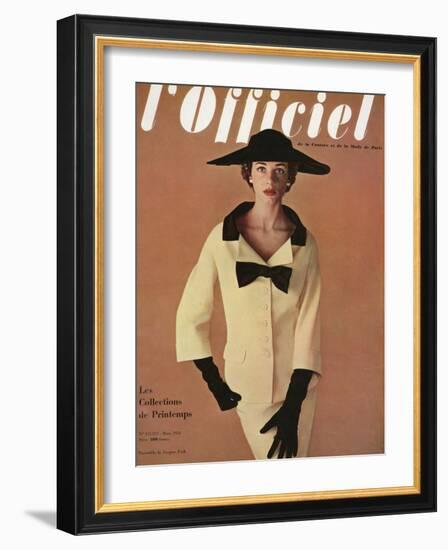 L'Officiel, March 1953 - Ensemble de Jacques Fath-Philippe Pottier-Framed Art Print